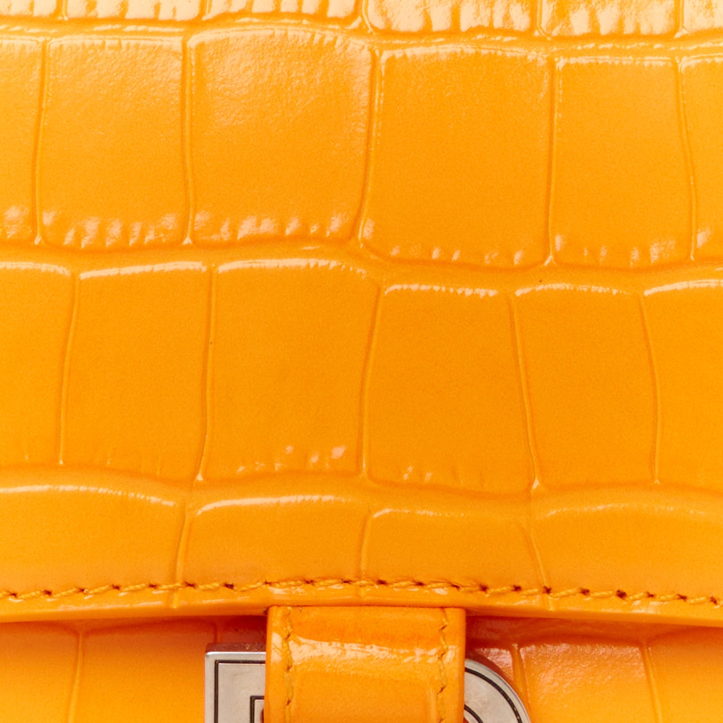 Shiny Calfskin Crocodile Embossed Small Hourglass Top Handle Bag Pop Orange