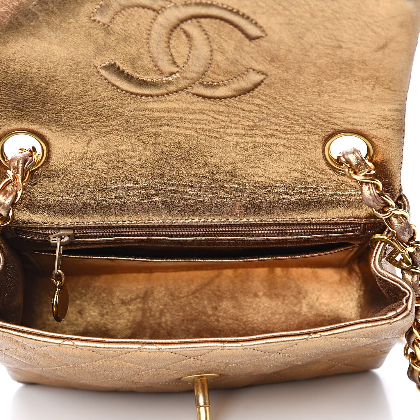 Metallic Lambskin Quilted Mini Square Flap Gold