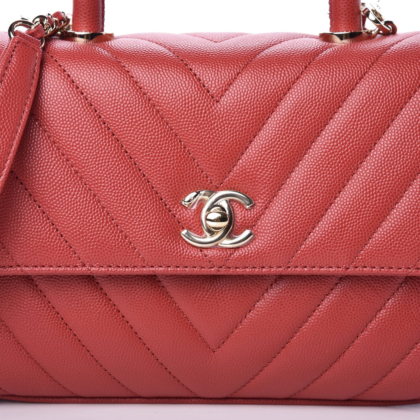 Caviar Chevron Quilted Mini Coco Handle Flap Red