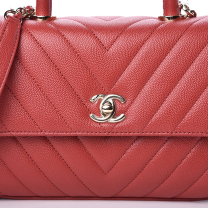 Chanel Caviar Chevron Quilted Mini Coco Handle Flap Red 9 of 10