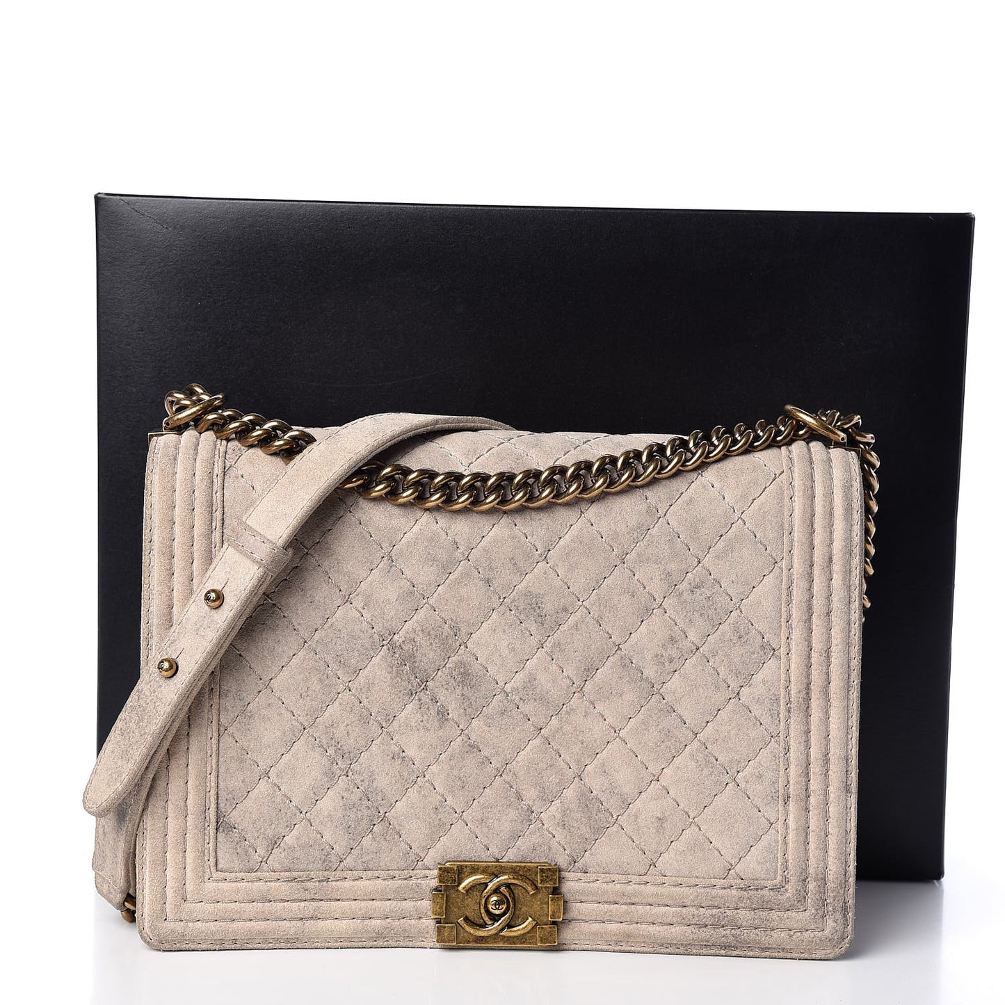 Iridescent Calfskin Quilted Large Boy Flap Beige