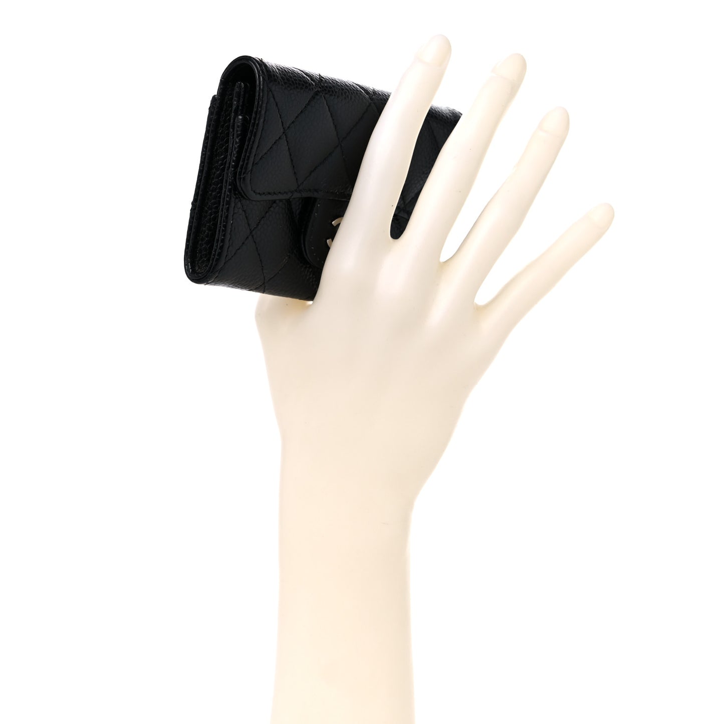 Caviar Quilted Flap Card Holder Wallet Black