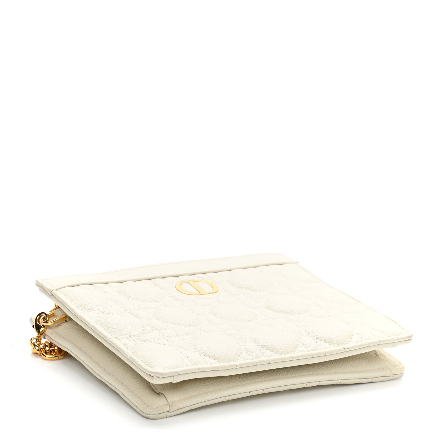 Calfskin Cannage Caro Zipped Pouch With Chain Latte