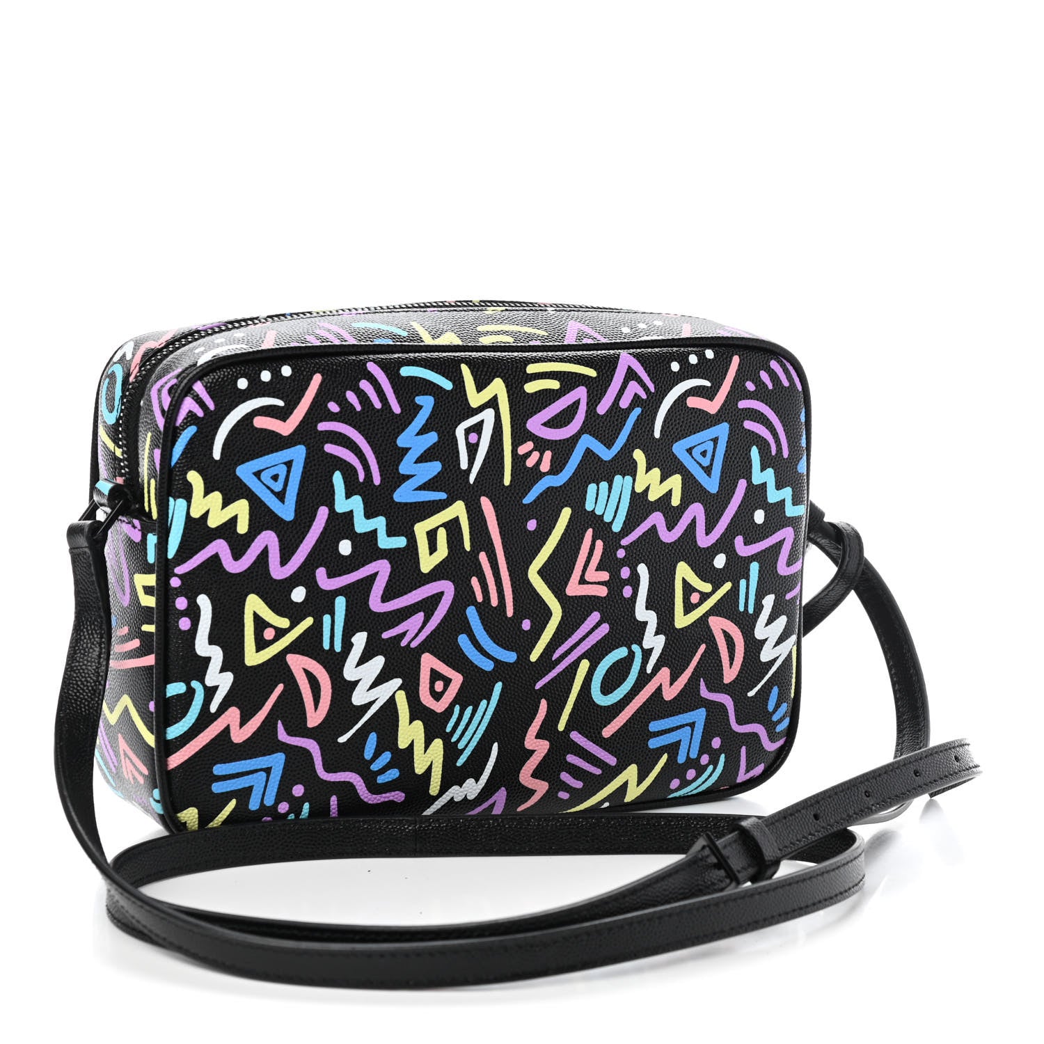 Saint Laurent Grain De Poudre Medium Classic Monogram Multicolor Graphic Print Lou Camera Bag Black 3 of 9