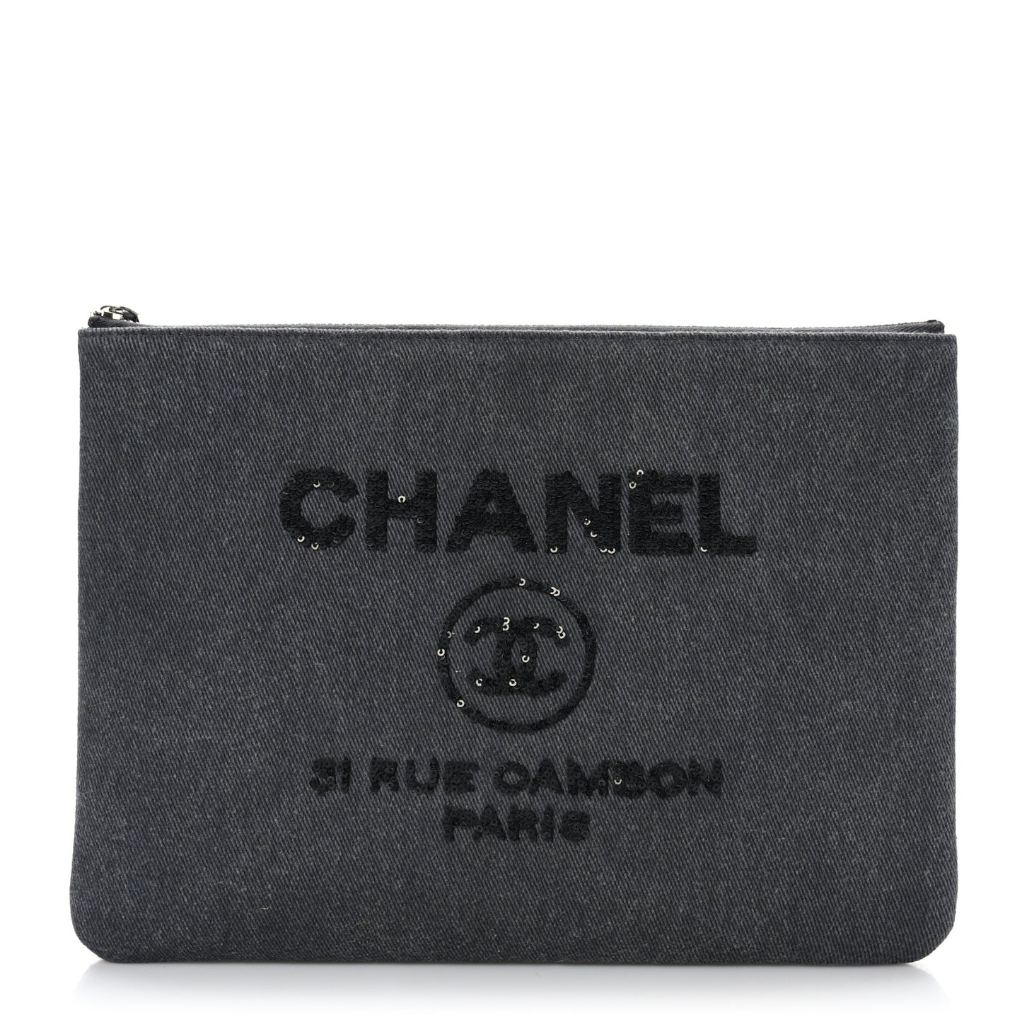 Canvas Sequins Medium Deauville Cosmetic Pouch Grey