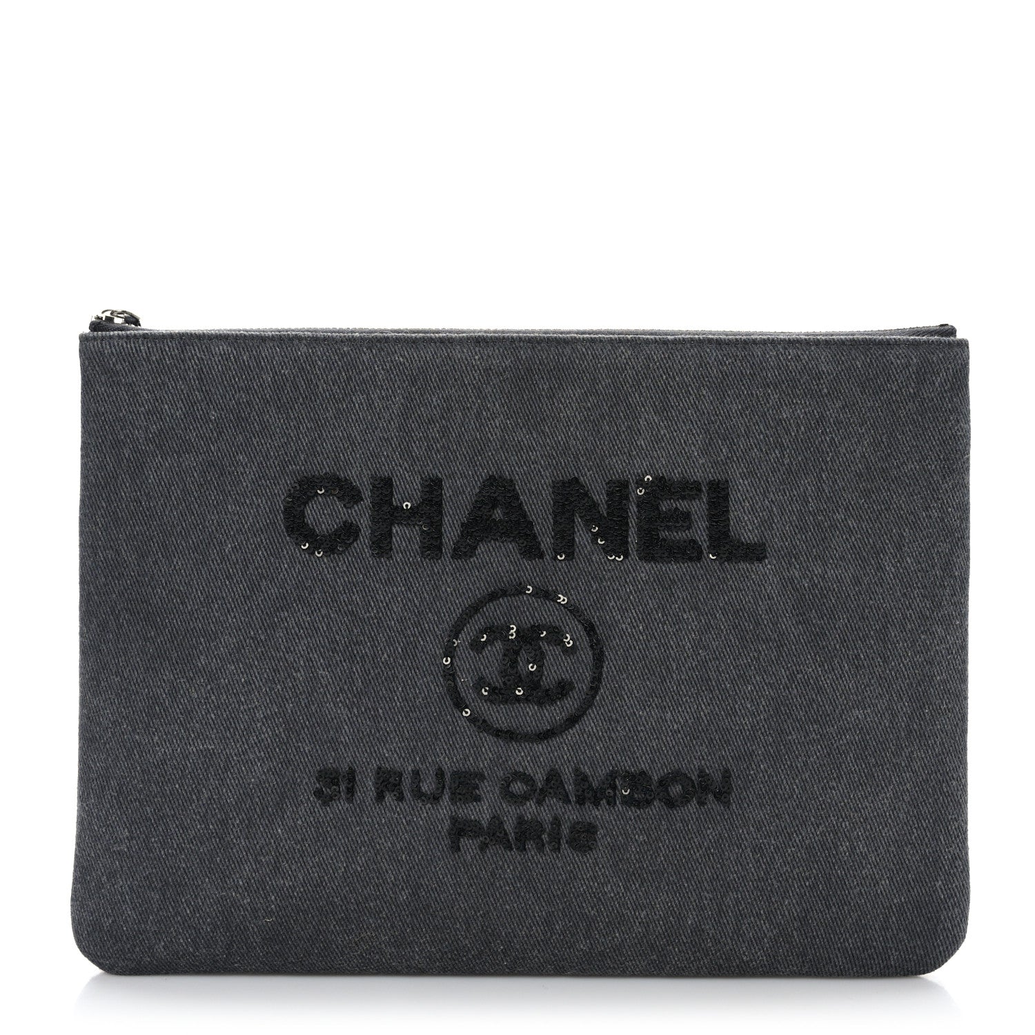 Chanel Canvas Sequins Medium Deauville Cosmetic Pouch Grey 1 of 7
