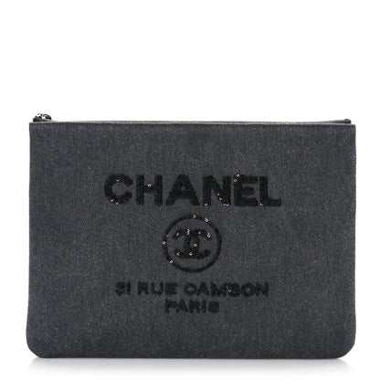 Chanel Canvas Sequins Medium Deauville Cosmetic Pouch Grey 1 of 7