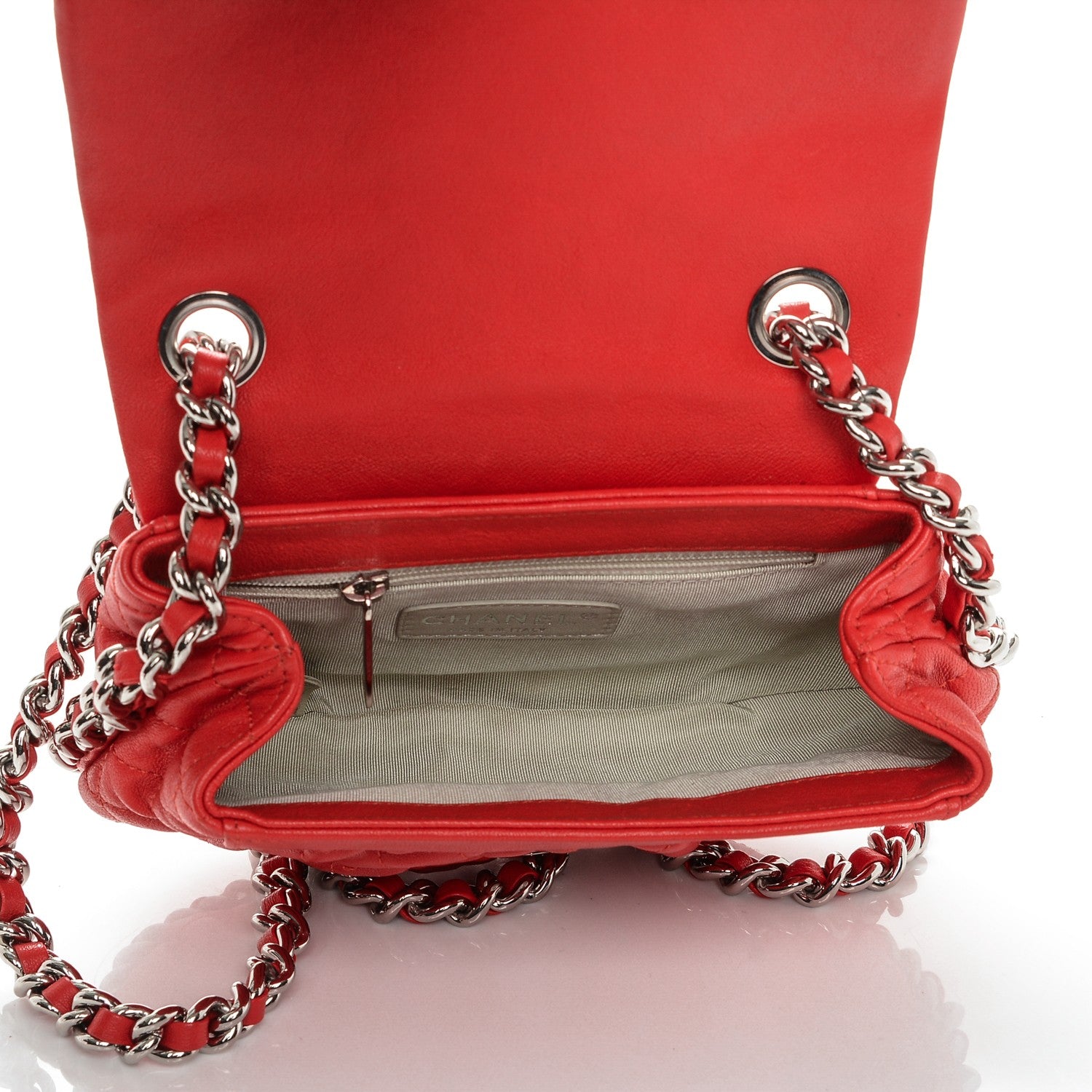 Chanel Washed Lambskin Quilted Mini Chain Around Flap Red 5 of 7