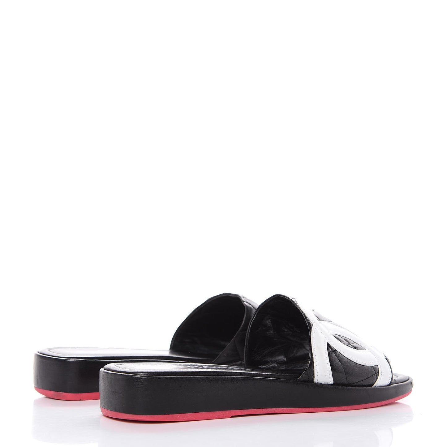 Calfskin Cambon CC Flat Slide Sandals 37.5 Black