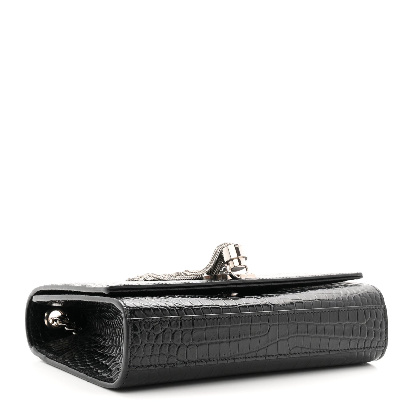 Calfskin Crocodile Embossed Small Classic Monogram Kate Tassel Satchel Black