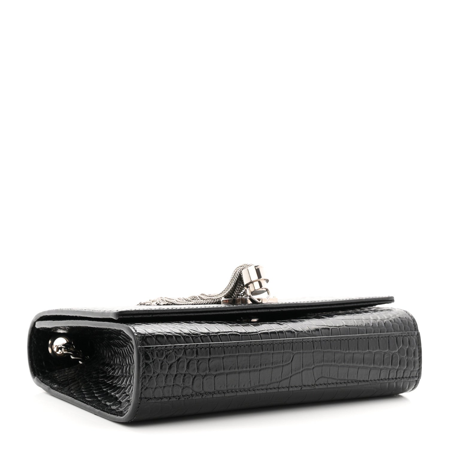 Saint Laurent Calfskin Crocodile Embossed Small Classic Monogram Kate Tassel Satchel Black 4 of 11