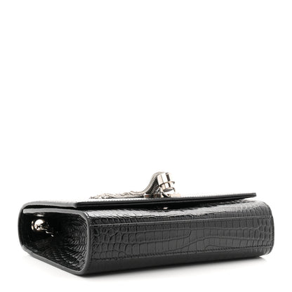Saint Laurent Calfskin Crocodile Embossed Small Classic Monogram Kate Tassel Satchel Black 4 of 11