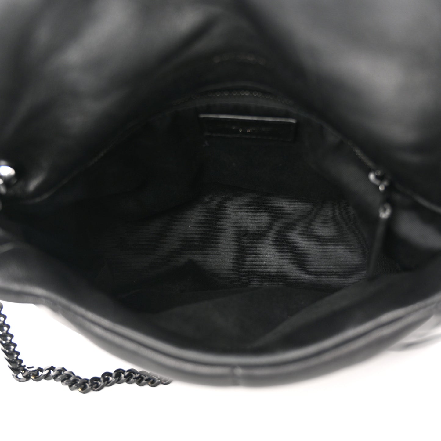 Lambskin Quilted Monogram Monochrome Small Loulou Puffer Chain Satchel Black