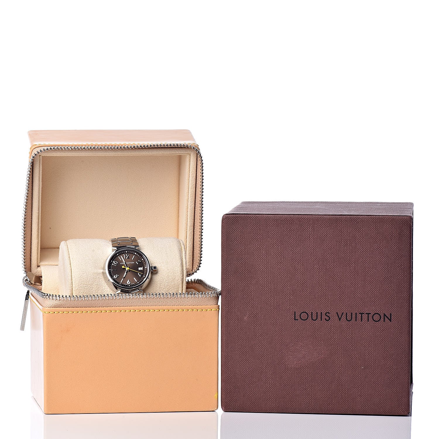 Louis Vuitton Stainless Steel 28mm Tambour Quartz Watch Brown 9 of 9