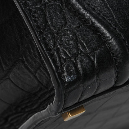 Celine Crocodile Embossed Calfskin Medium Phantom Luggage Black 9 of 10