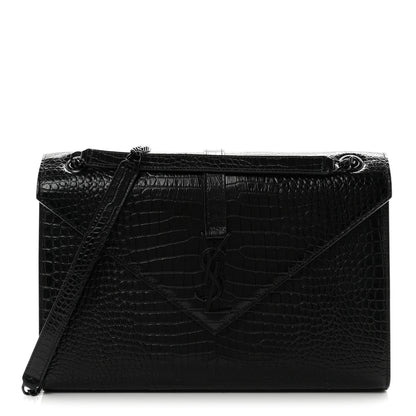 Saint Laurent Calfskin Crocodile Embossed Monogram Large Satchel Black 1 of 10
