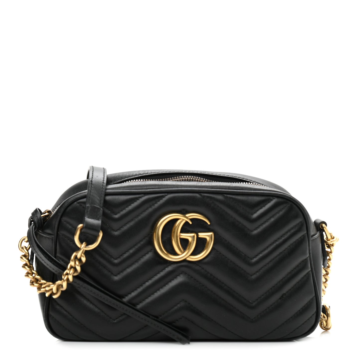 Calfskin Matelasse Small GG Marmont Chain Shoulder Bag Black