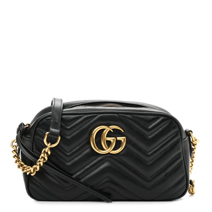 Gucci Calfskin Matelasse Small GG Marmont Chain Shoulder Bag Black 1 of 13
