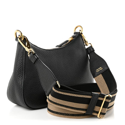 Prada Vitello Daino Soft Zippered Hobo Shoulder Bag Black 3 of 11