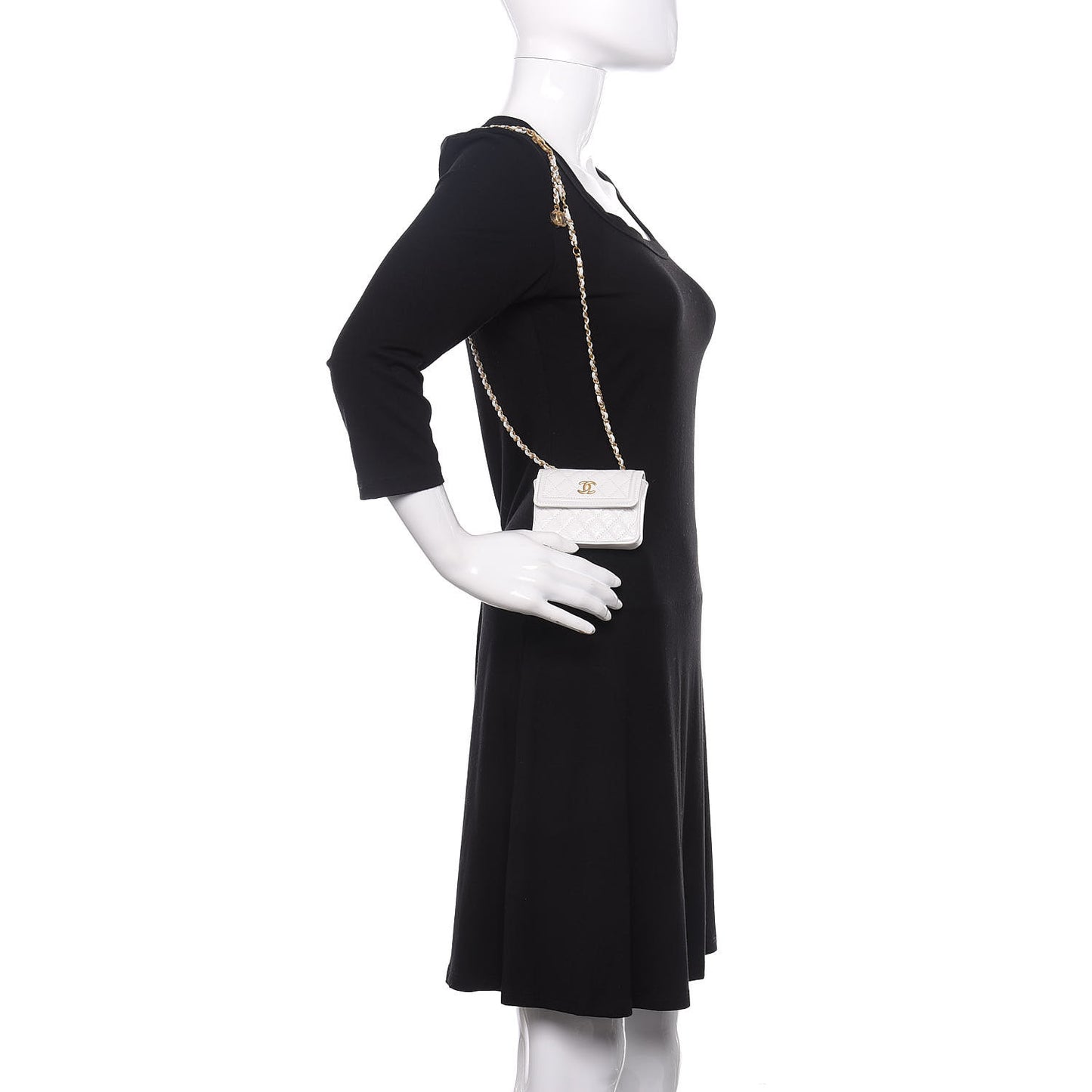 Shiny Aged Calfskin Quilted Waist Belt Bag White