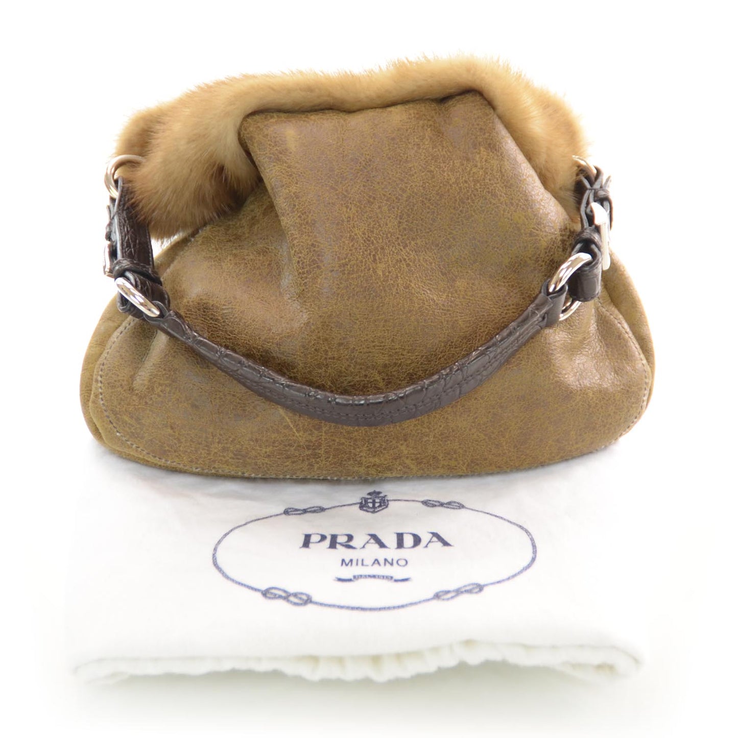 Suede Shearling Mink Fur Crocodile Shoulder Bag