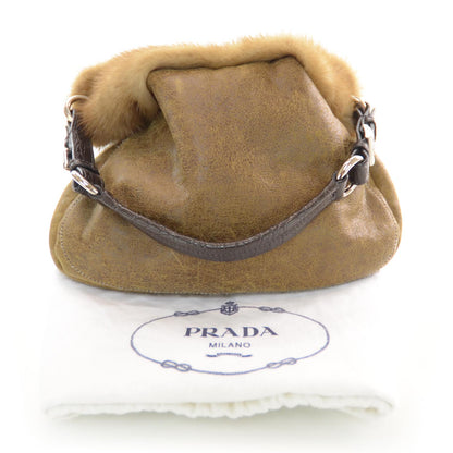 Prada Suede Shearling Mink Fur Crocodile Shoulder Bag 3 of 9