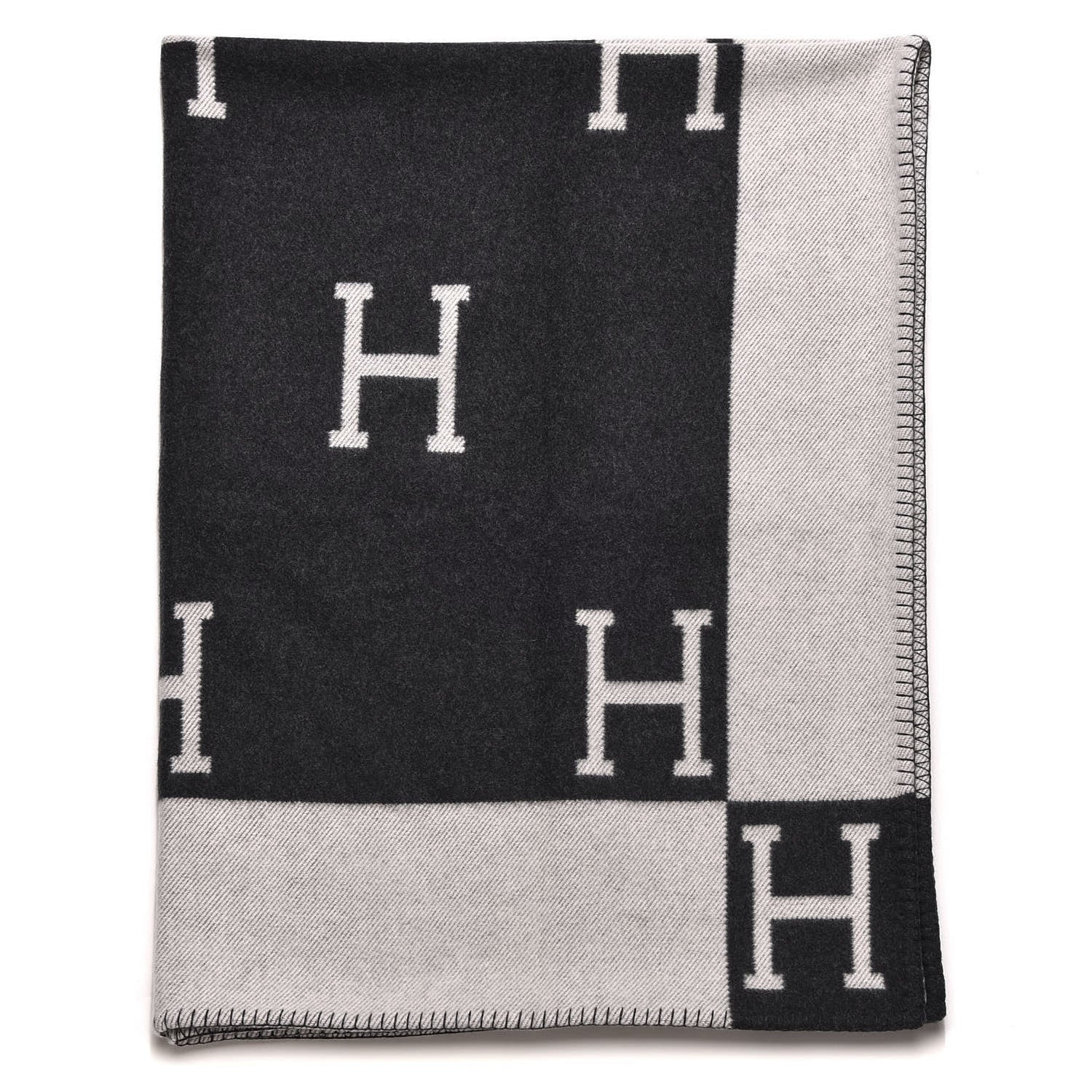 Hermes Wool Cashmere Avalon Blanket Ecru Gris Fonce 1 of 3