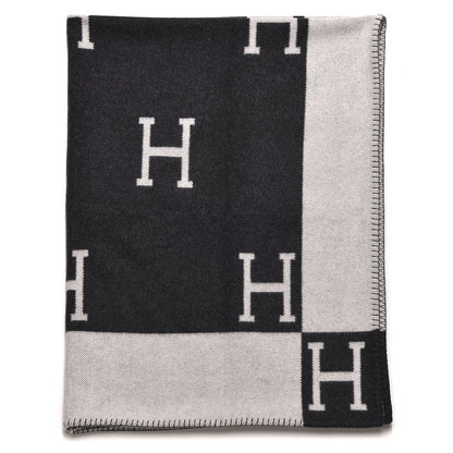 Hermes Wool Cashmere Avalon Blanket Ecru Gris Fonce 1 of 3