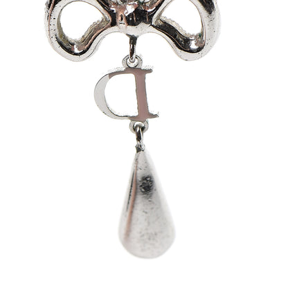 Christian Dior Crystal Bow Hoop Earrings Silver 5 of 6