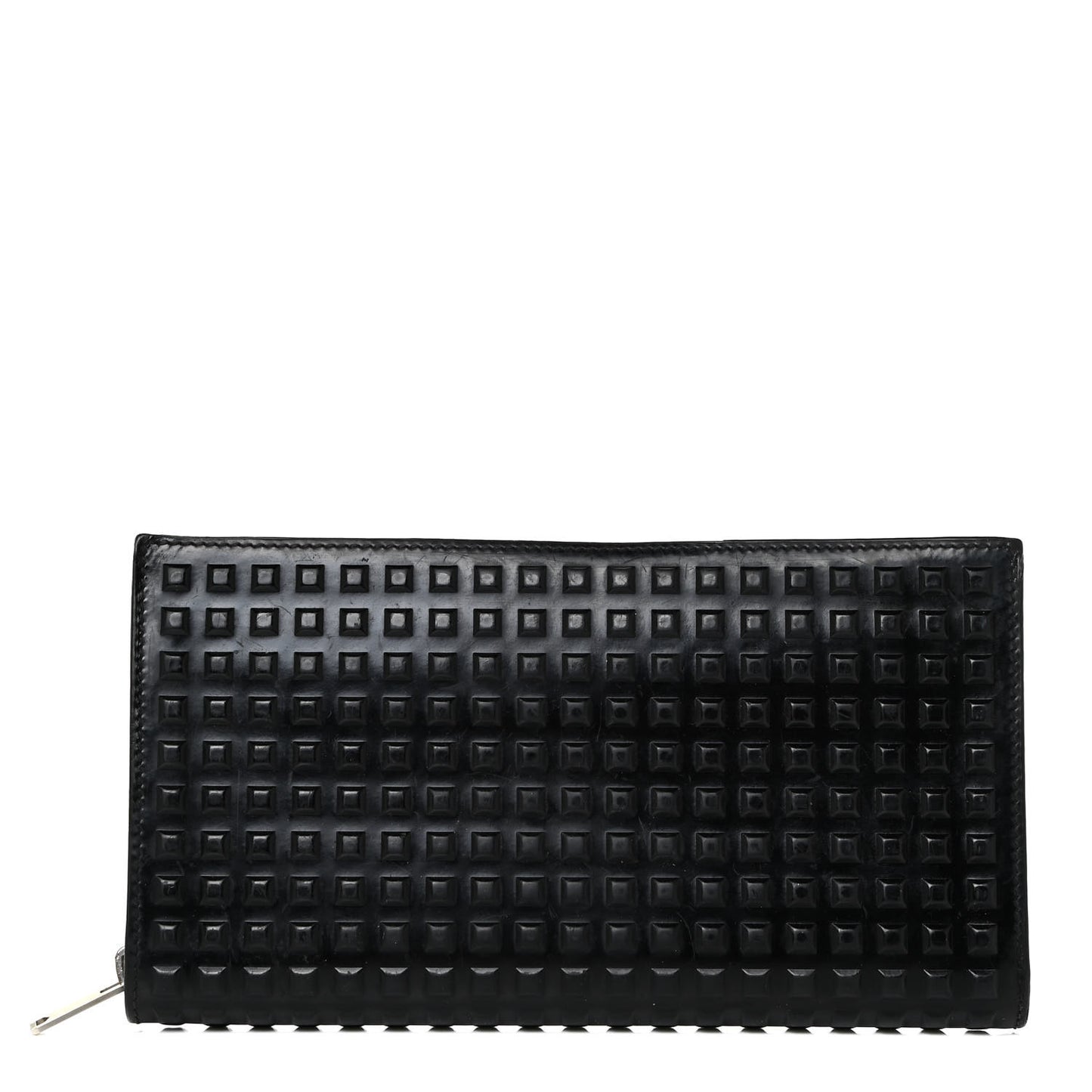 Calfskin Grid Embossed Zip Around Wallet Black