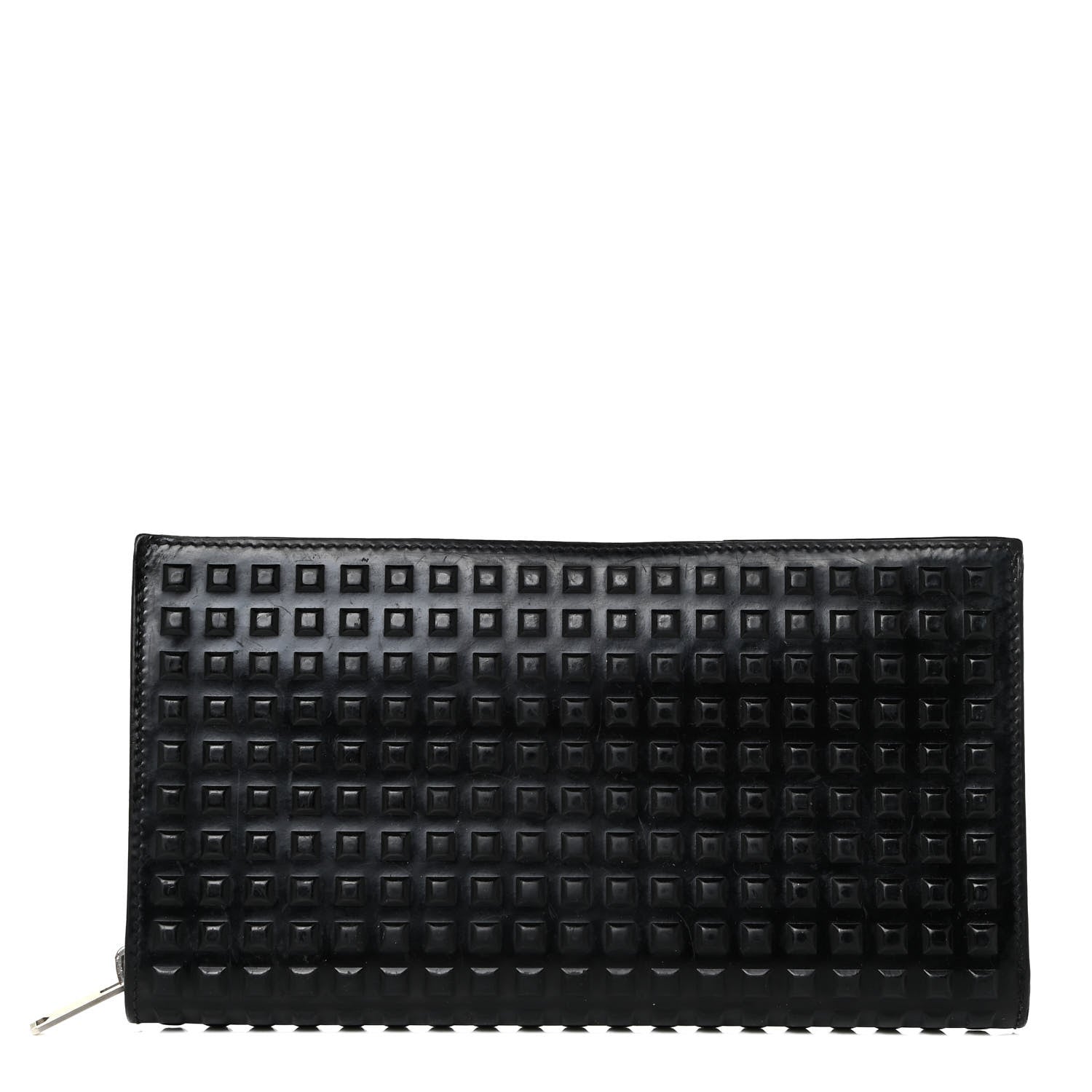 Balenciaga Calfskin Grid Embossed Zip Around Wallet Black 1 of 18