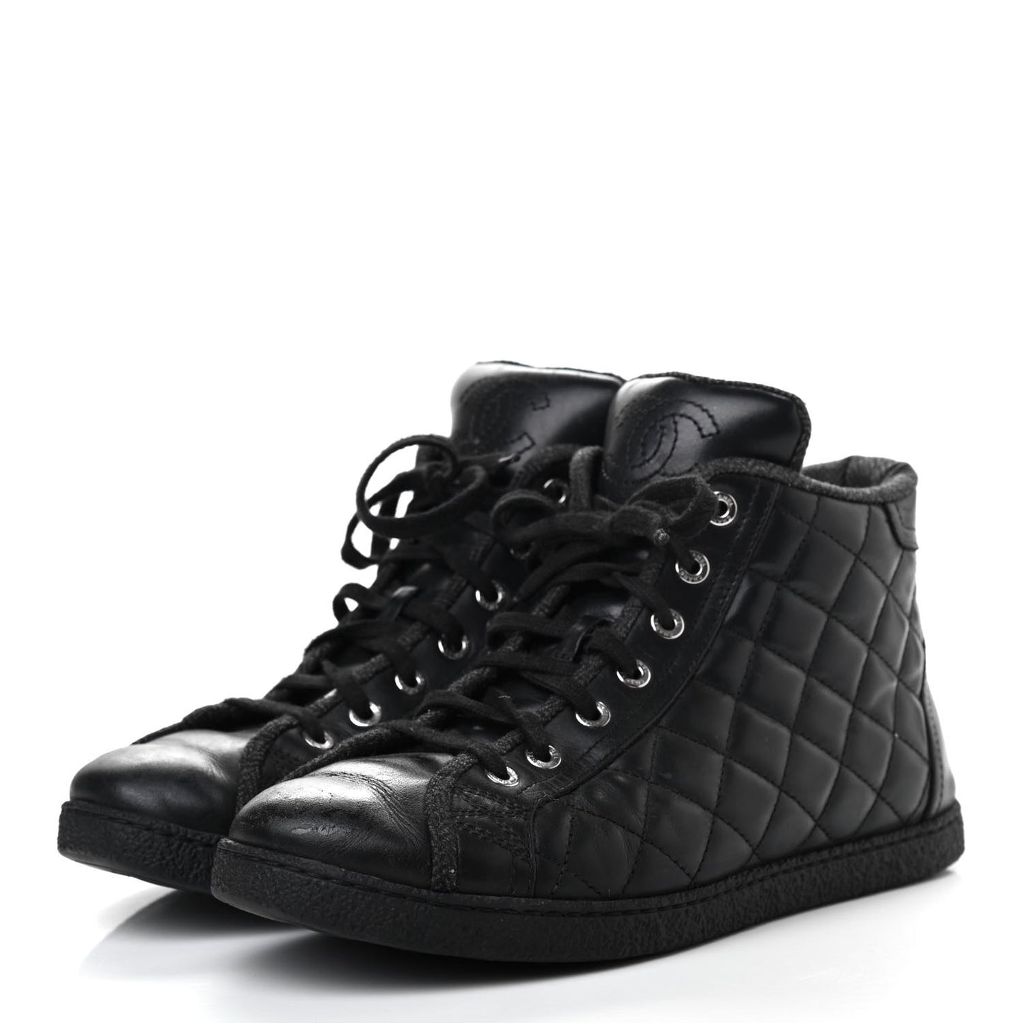 Lambskin Quilted High Top Sneakers 38 Black