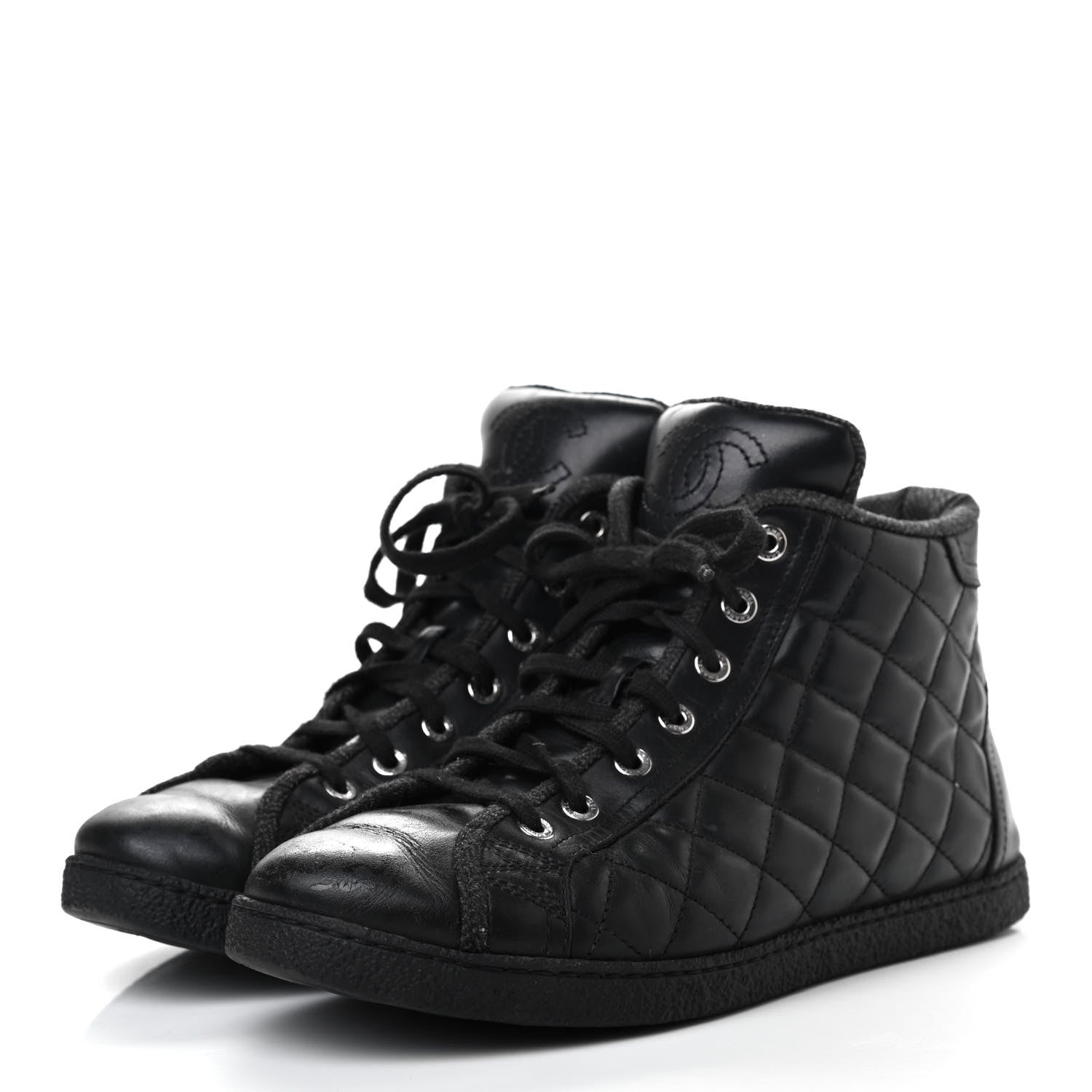 Chanel Lambskin Quilted High Top Sneakers 38 Black 3 of 8