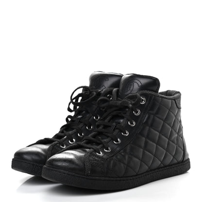 Chanel Lambskin Quilted High Top Sneakers 38 Black 3 of 8