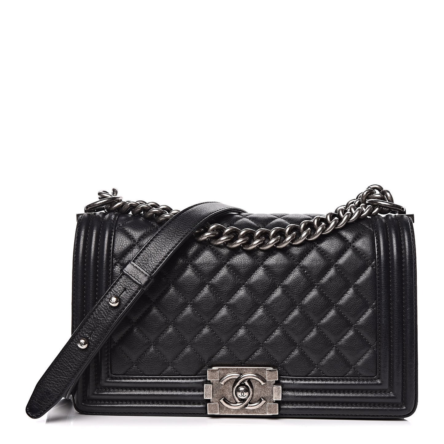 Calfskin Quilted Medium Boy Flap Black