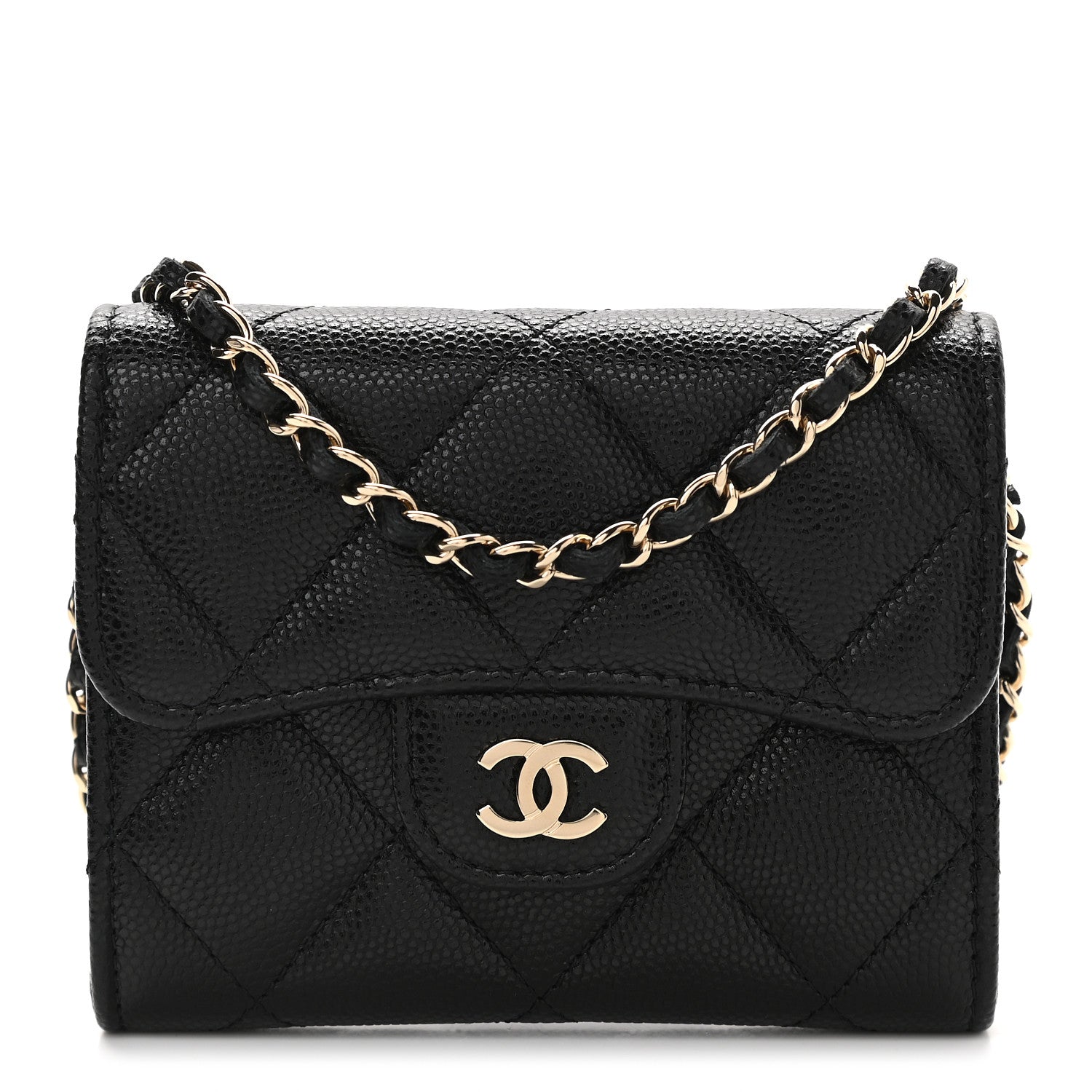 Chanel Caviar Quilted Flap Card Holder On Chain Black 1 of 12