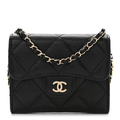 Chanel Caviar Quilted Flap Card Holder On Chain Black 1 of 12