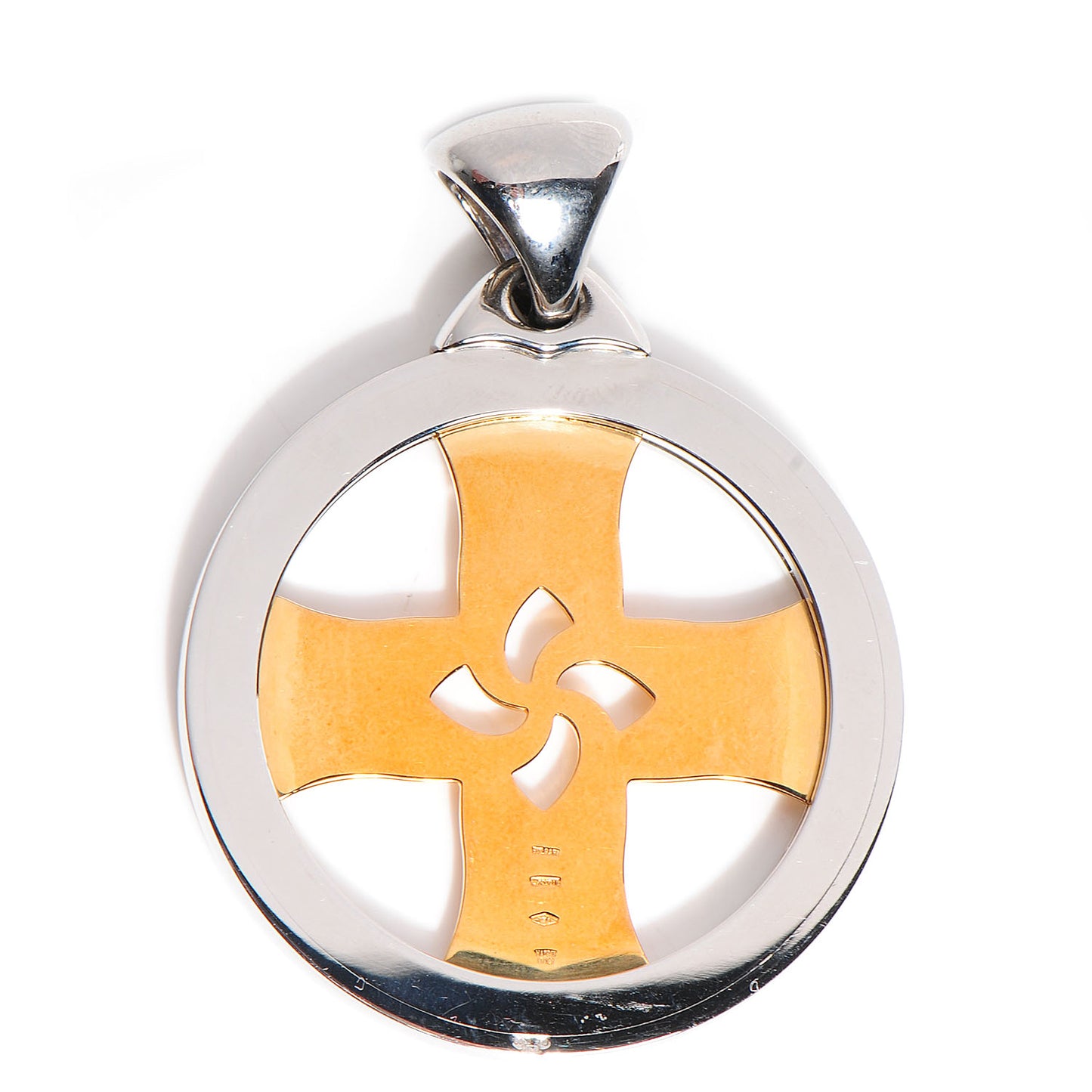 Stainless Steel 18K Yellow Gold Tondo Cross Pendant