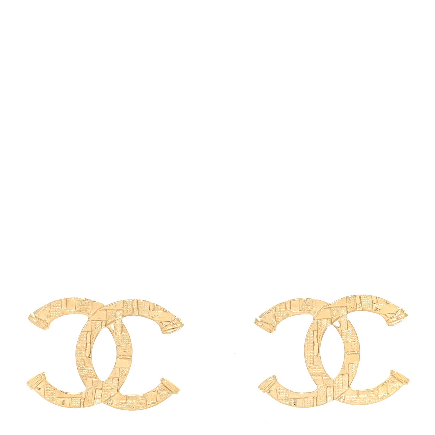 Metal Textured CC Earrings Gold