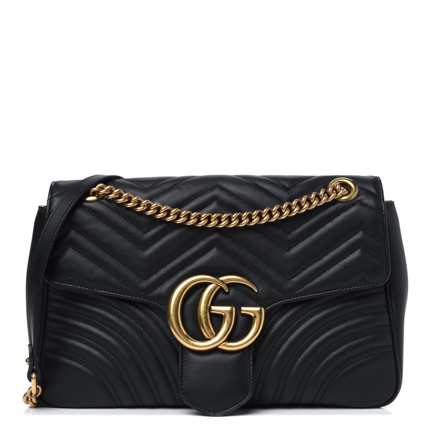 Gucci Calfskin Matelasse Medium GG Marmont Shoulder Bag Black 1 of 15