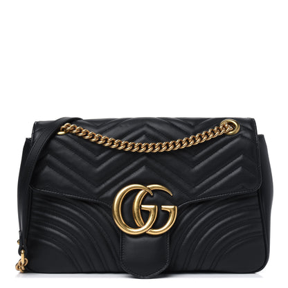 Gucci Calfskin Matelasse Medium GG Marmont Shoulder Bag Black 1 of 15