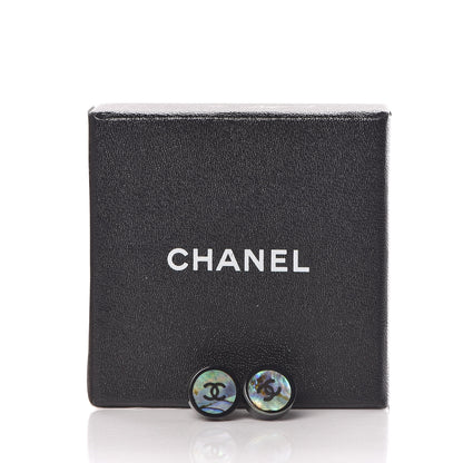 Chanel Resin Abalone CC Stud Earrings Black 5 of 5