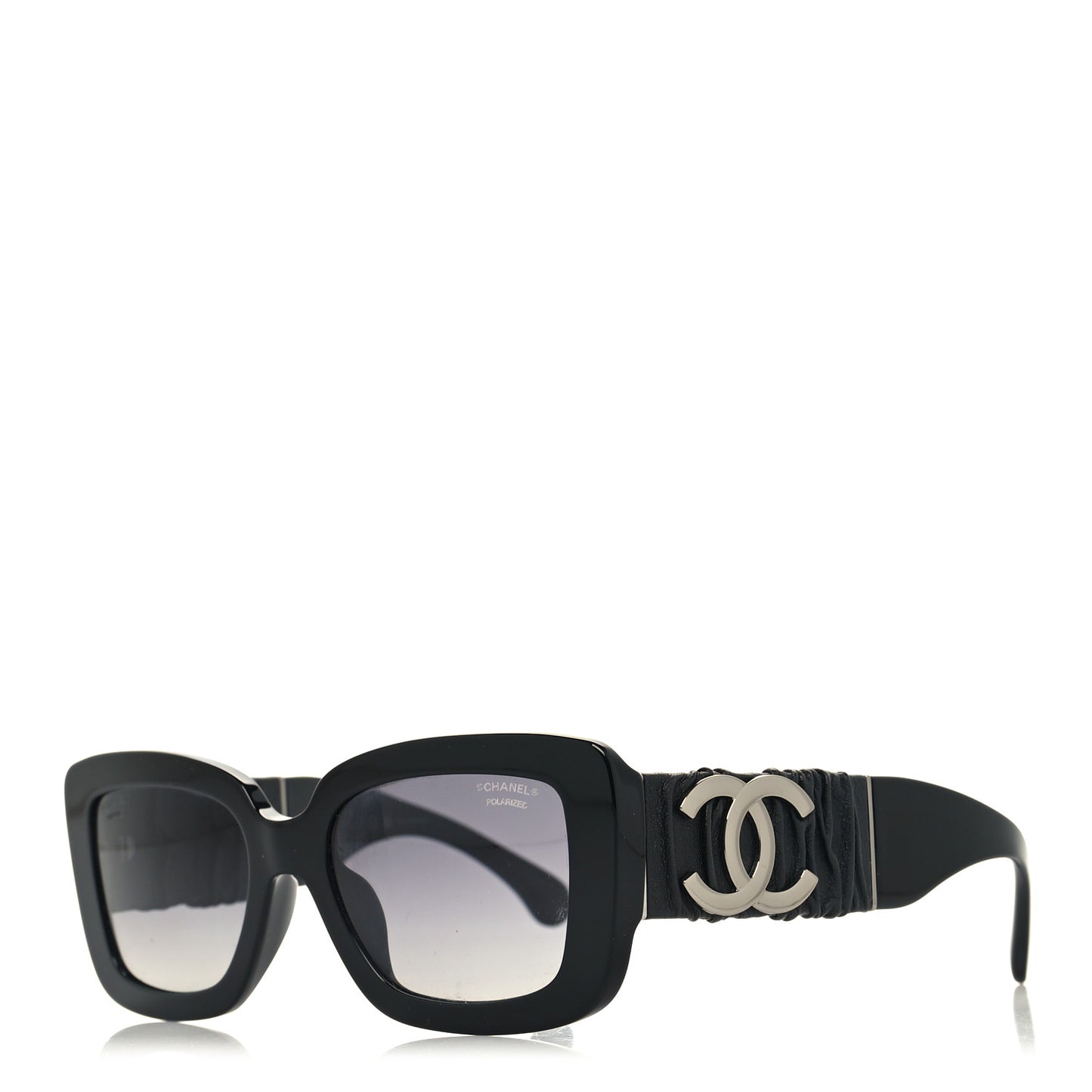 Acetate Calfskin Polarized Square Sunglasses 5473-Q-A Black