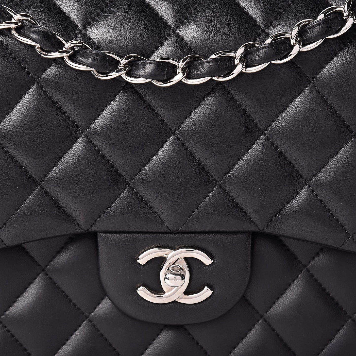 Lambskin Quilted Jumbo Double Flap Black