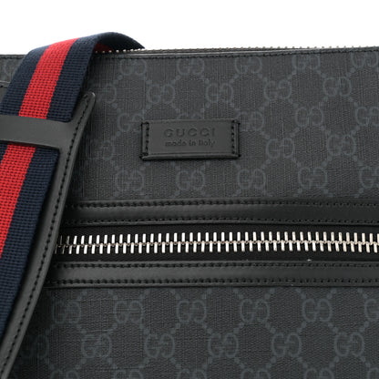 Gucci GG Supreme Monogram Appia Calfskin Web Flat Messenger Bag Black Grey 8 of 10