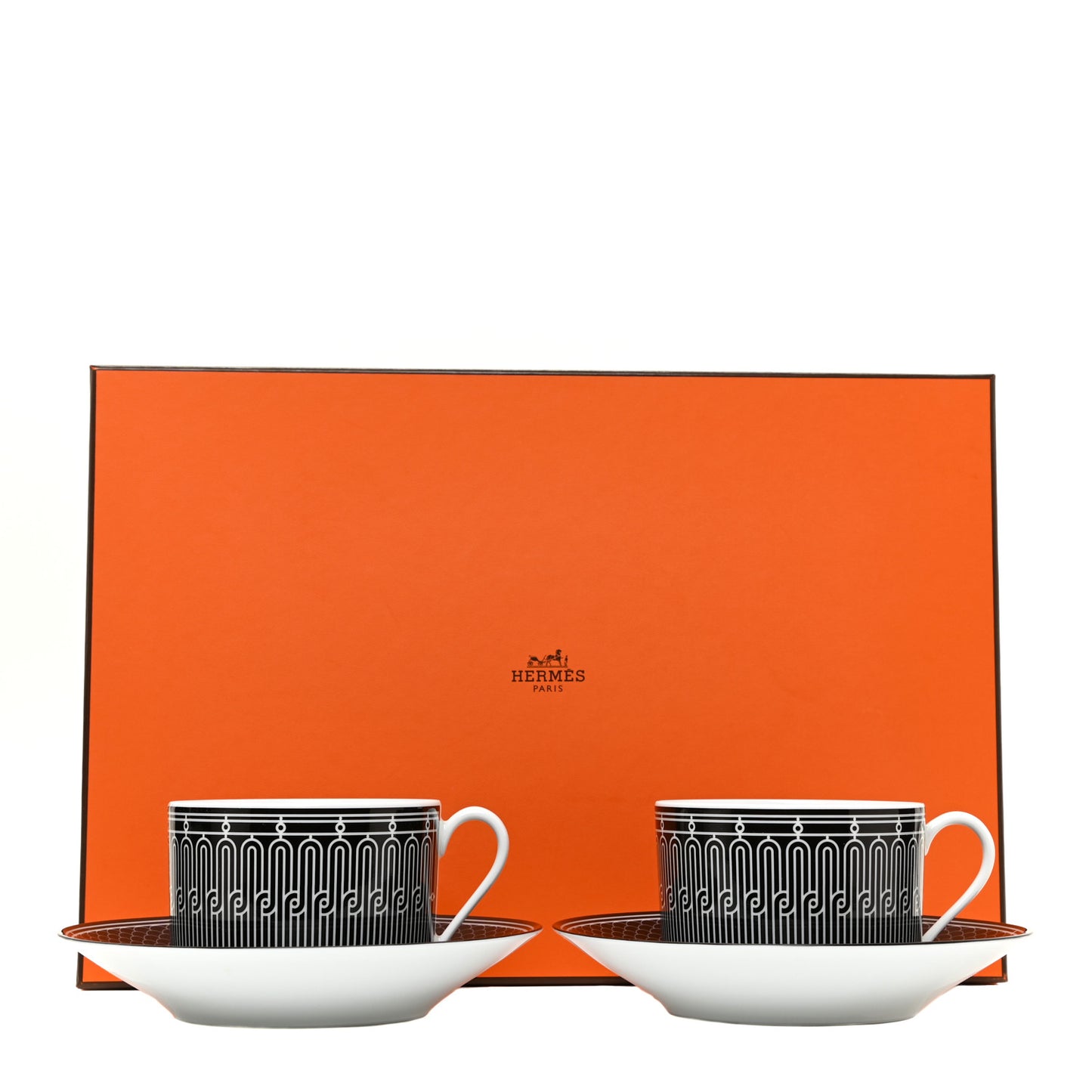 Porcelain H Deco Breakfast Cup And Saucer Set Of 2 Black