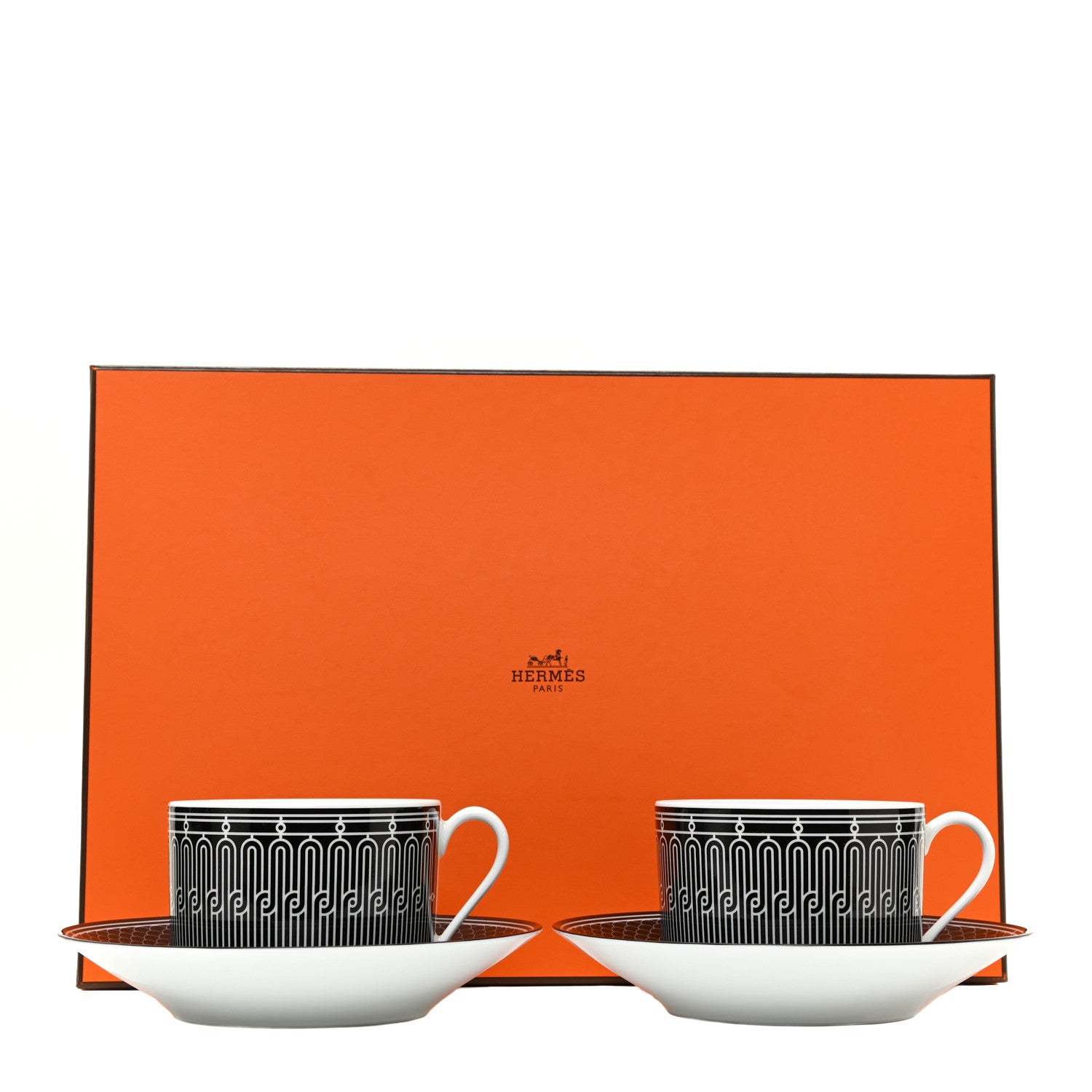 Hermes Porcelain H Deco Breakfast Cup And Saucer Set Of 2 Black 7 of 7
