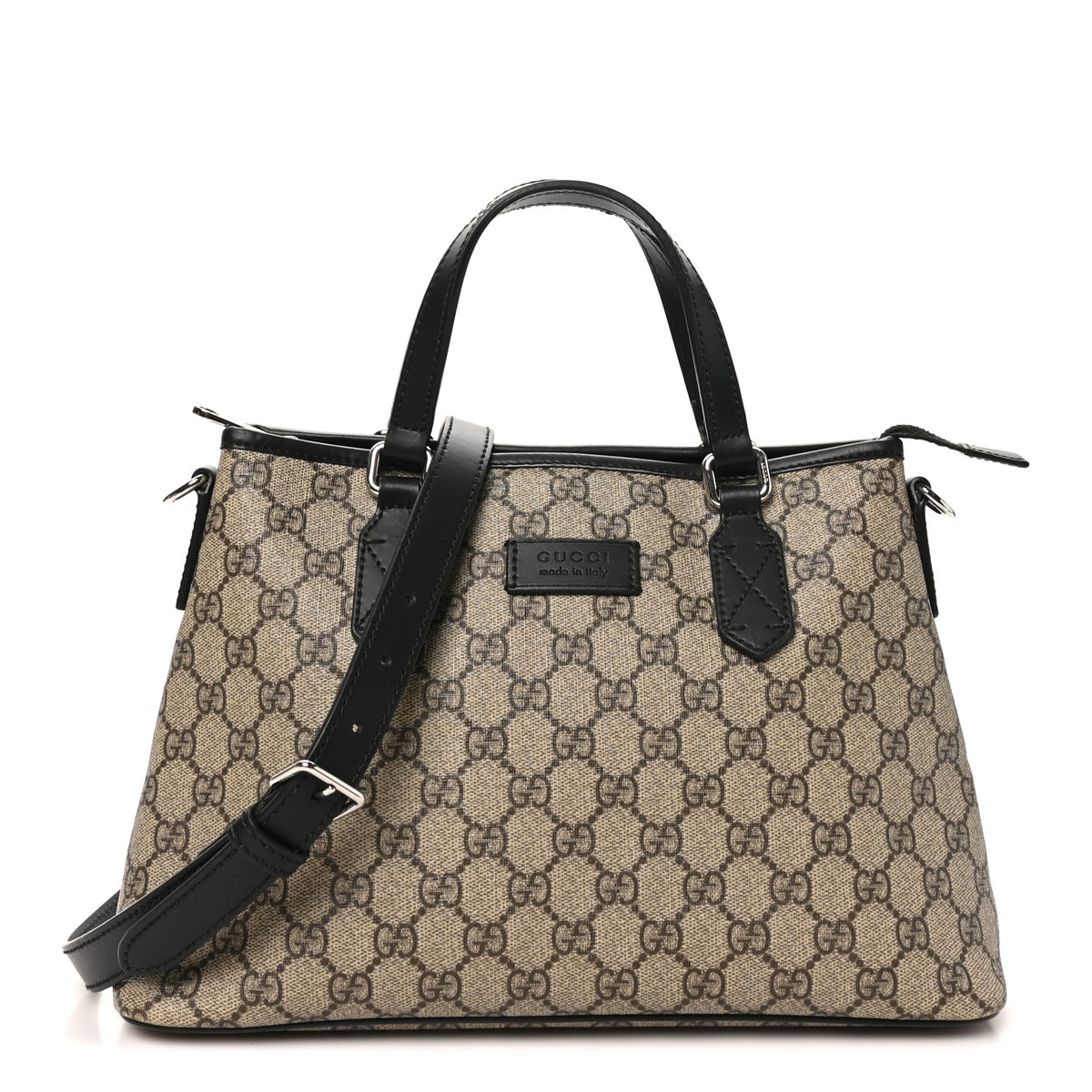 GG Supreme Monogram Small Zippered Tote Dark Brown