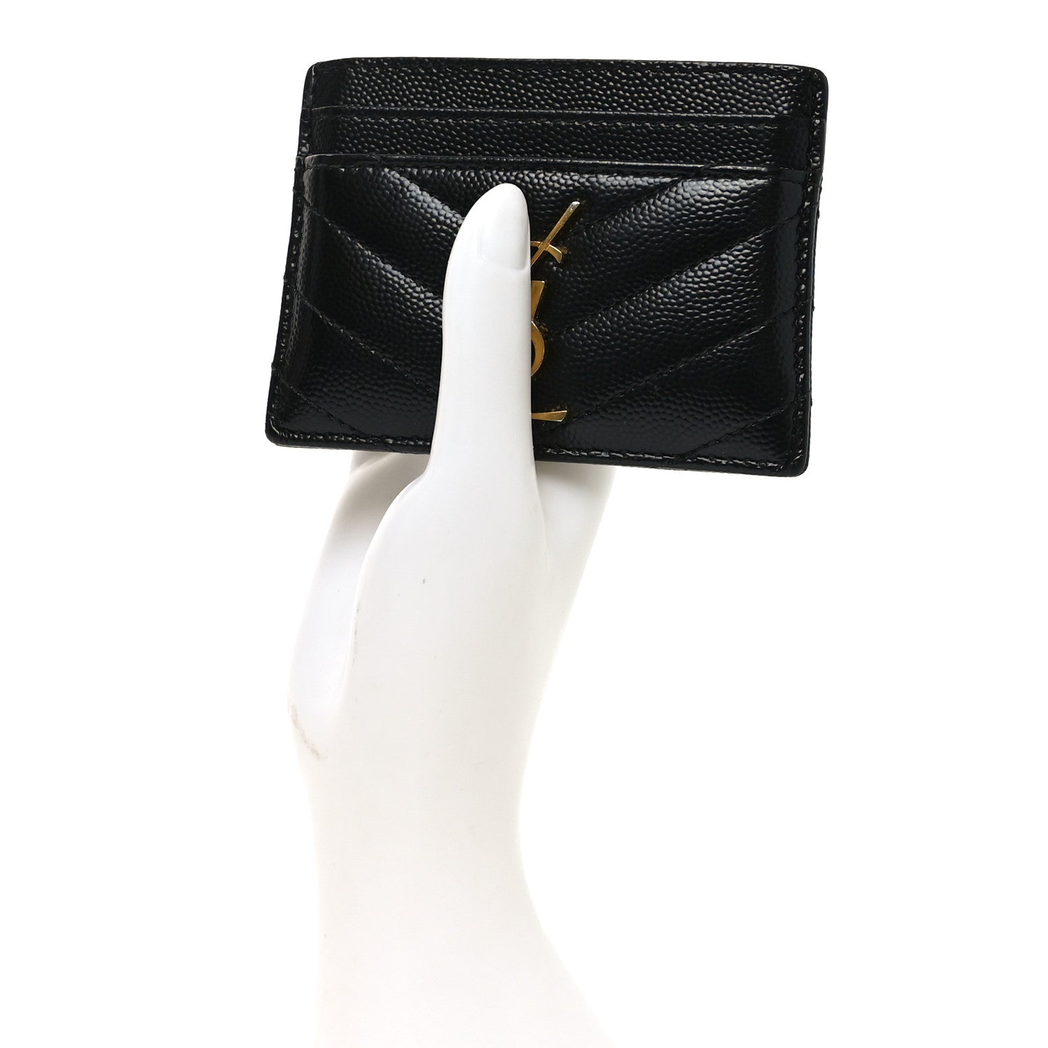 Saint Laurent Grain De Poudre Matelasse Chevron Monogram Credit Card Case Black 2 of 8