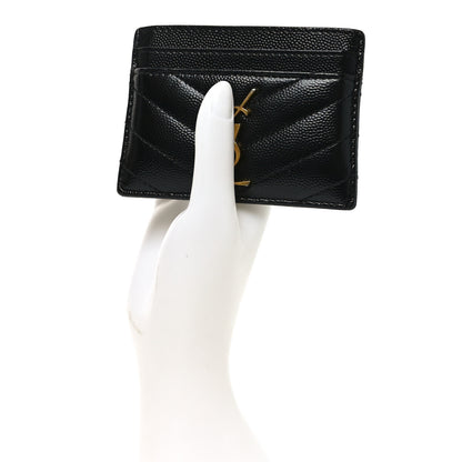 Saint Laurent Grain De Poudre Matelasse Chevron Monogram Credit Card Case Black 2 of 8